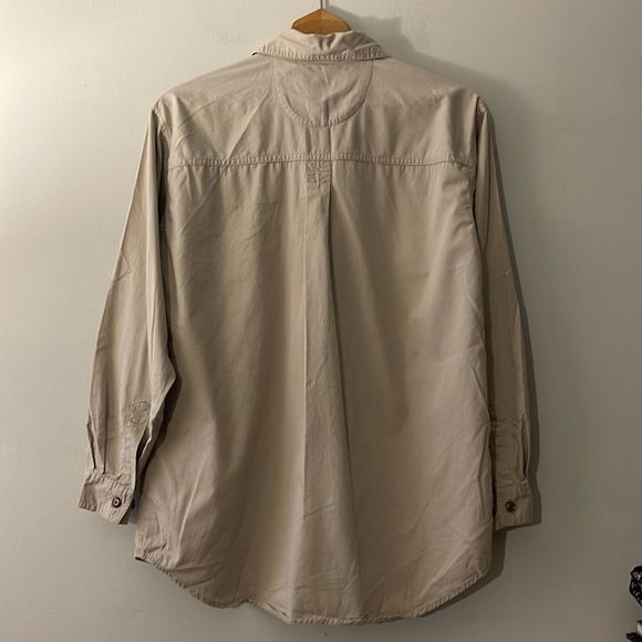 Vintage 90s Mountain Lake Work Shirt Khaki Oversized Button Down Mens Small - Picture 5 of 5